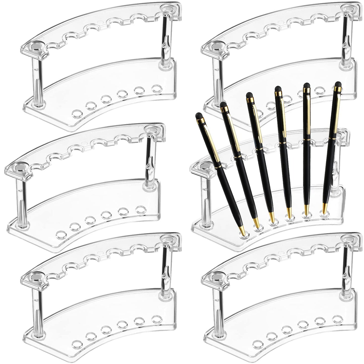 Chinco 6 Pieces Plastic Pen Holder Clear Display Stand 6-slots Display Stand Eyebrow Pen Makeup Brush Rack Organizer for Back to School Office Home Supplies, Vertical