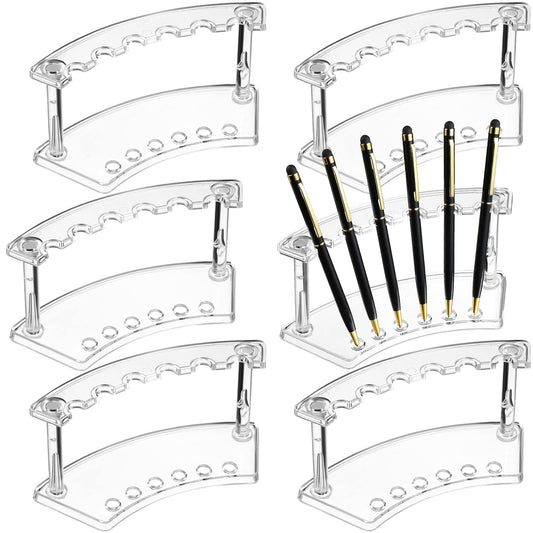 Chinco 6 Pieces Plastic Pen Holder Clear Display Stand 6-slots Display Stand Eyebrow Pen Makeup Brush Rack Organizer for Back to School Office Home Supplies, Vertical