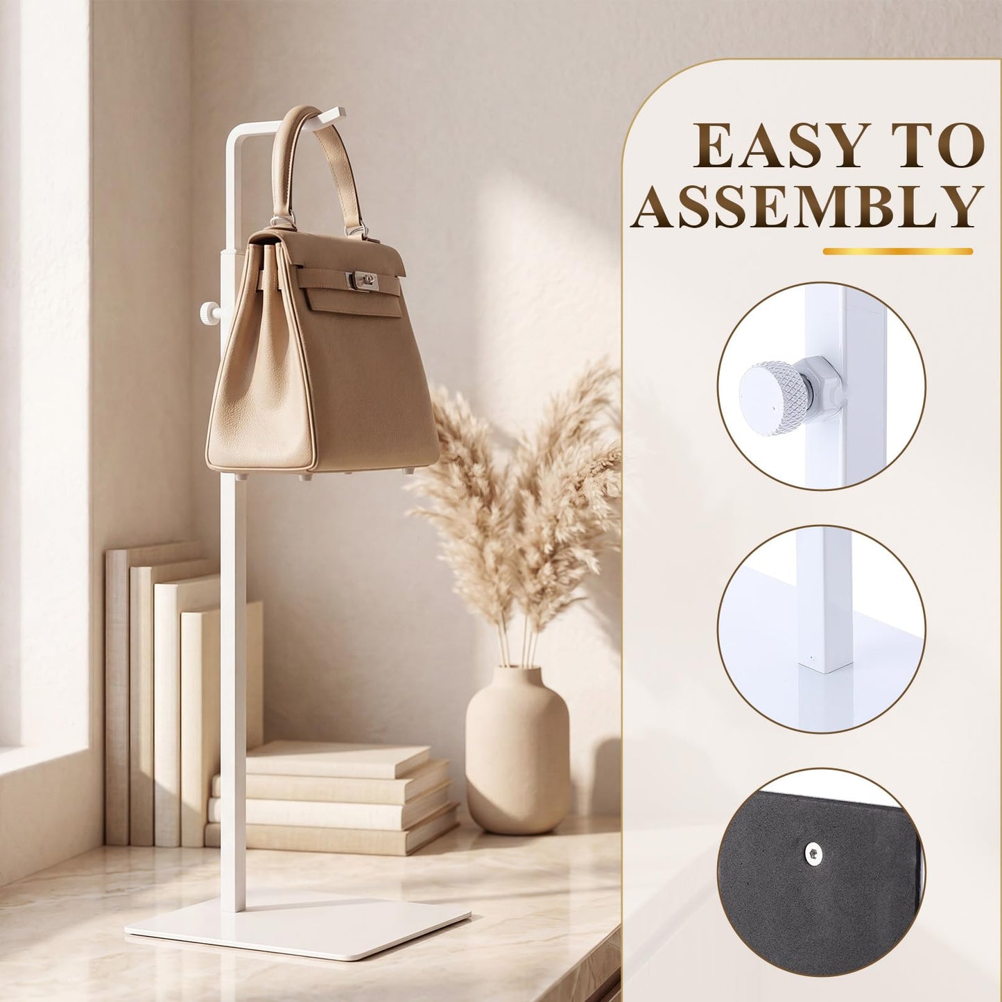 Ferrochef 6 Pack White Purse Stand Holder Handbag Display Stand Adjustable Stainless Steel Hanger Rack for Tabletop, Closet, Desk, and Retail Use for Vendors