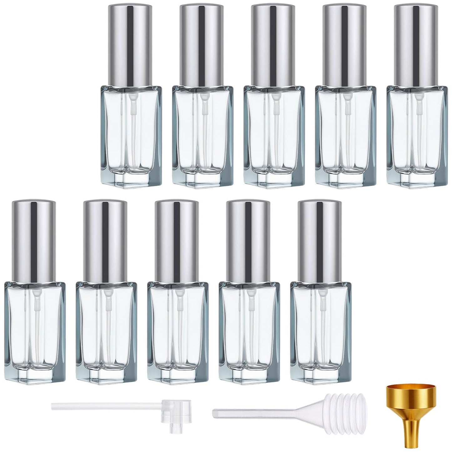 Segbeauty 10pcs 0.17oz Bulk Mini Glass Spray Bottles Empty, Gray Portable Glass Perfume Bottles Refillable, 5ml Fine Mist Travel Perfume Atomizer, Small Travel Cologne Sprayer Bottle with Refill Kit