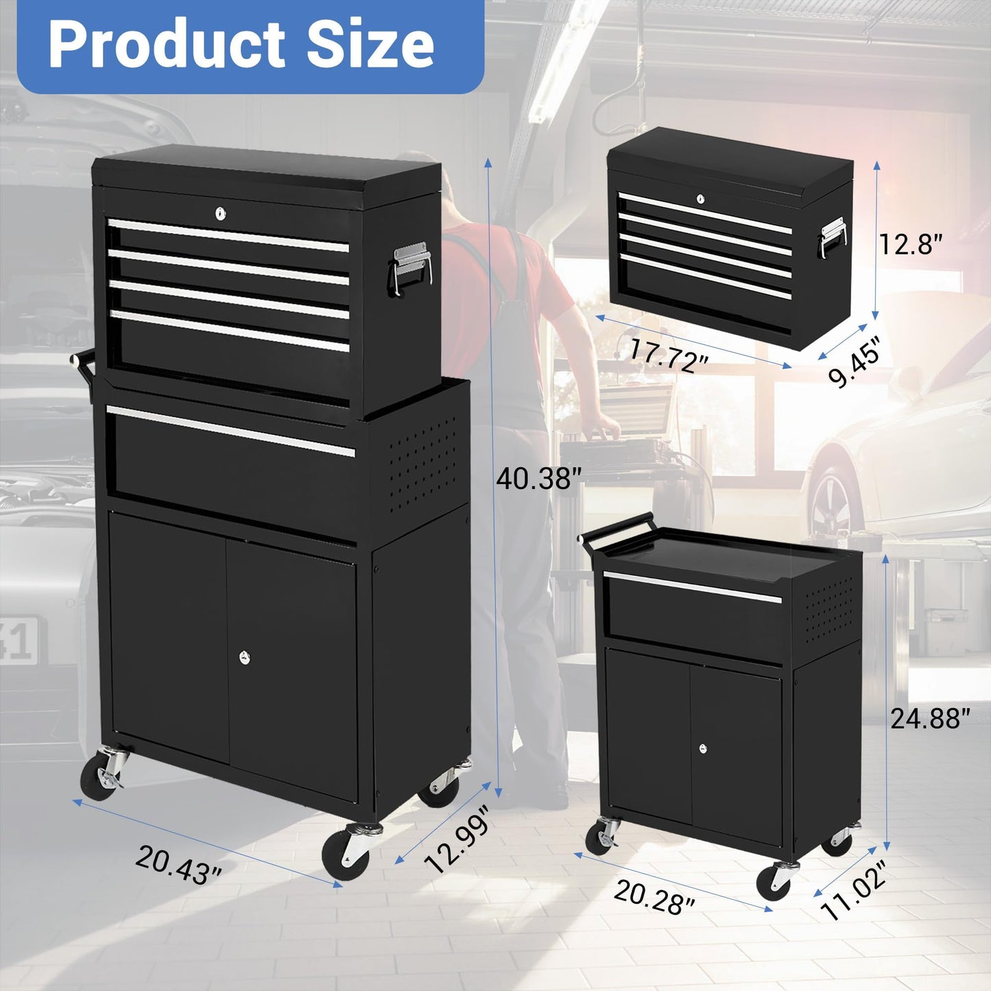 EliteEdge Professional Workstation Version 20" 5-Drawer Rolling Tool Chest - Lockable Storage Cabinet with Wheels for Workshop & Garage Organization