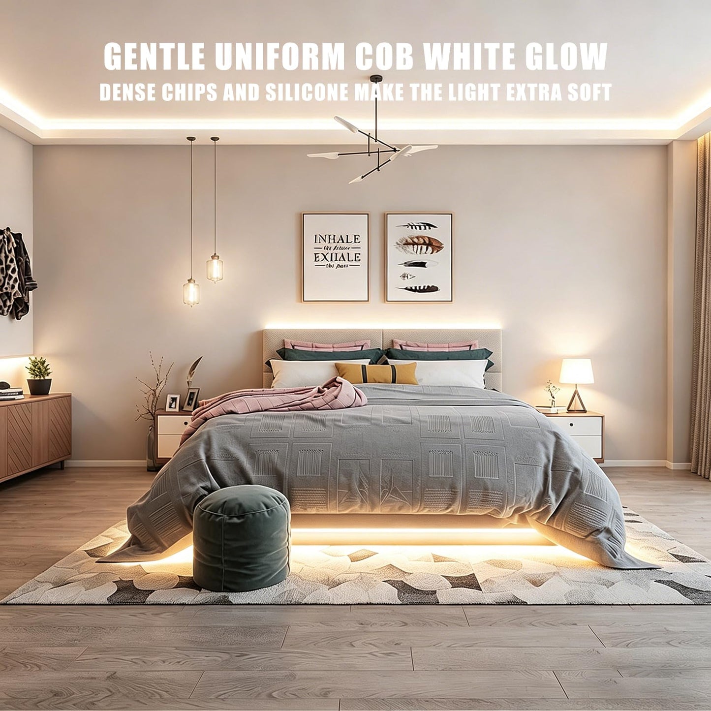 Olaholii 32.8ft Bluetooth White COB Led Strip Light with App, 3000K Ra93+ Dimmable Bright Warm White Led COB Strip Light, White Led Strip Light for Mirror, Stair, Cabinet, Room