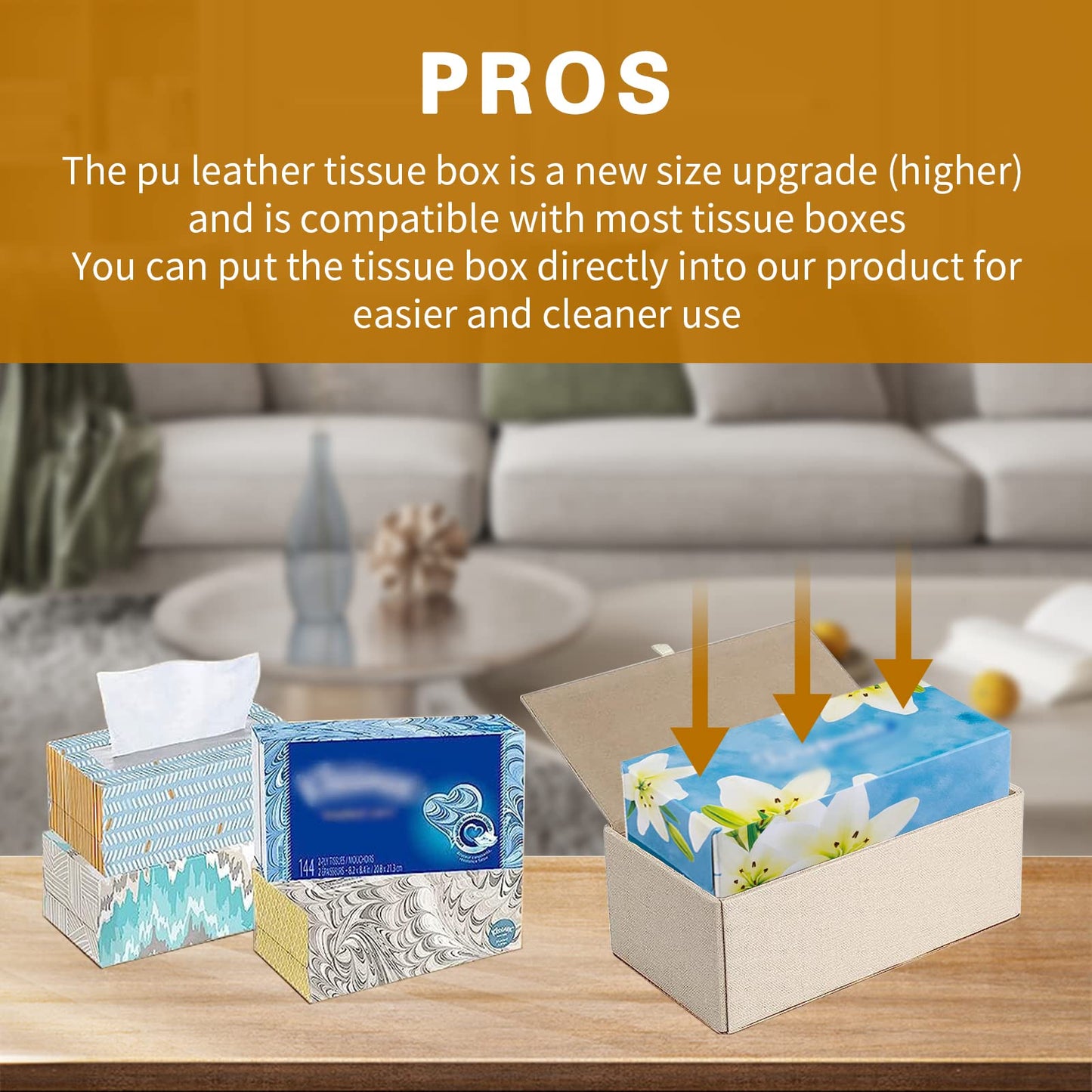 XNONE Tissue Box Cover Rectangle Tissue Box Holder PU Leather Facial Organizer with Magnetic Bottom,Decorative Napkin Caddy for Vanity Dresser Night Stand Table Countertop Home Office Car,Beige