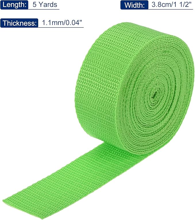 MECCANIXITY Lightweight Polypropylene Webbing Strap 1 1/2" 5 Yard Backpack Strapping Band Light Green for Outdoor Luggage Cargo Straps