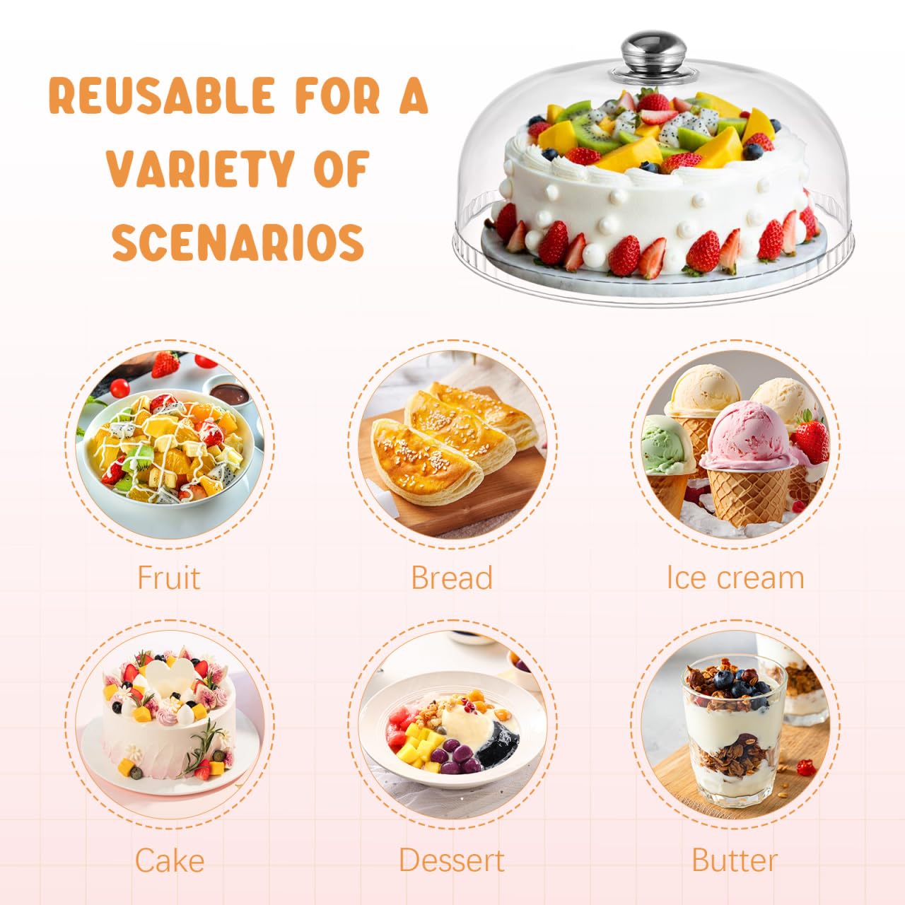 Didiseaon Transparent Food Cover 10.23In Round Plastic Cake Dome Lid for Party Wedding Snack Tray Protective Cover