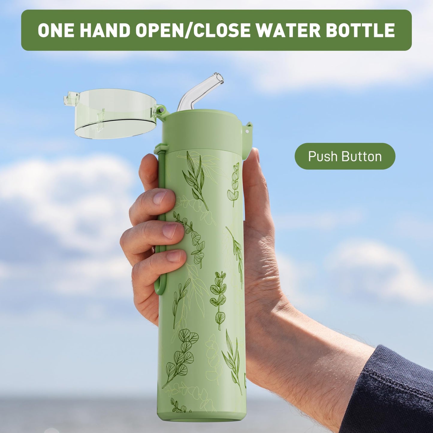 9oz Small Water Bottles with Straw, Mini Water Bottle with One-Hand Open Design, Leak-Proof Locking Lid for Hot&Cold Drinks, Small Travel Water Bottle - 100% Leakproof for School, Travel...(Floral)