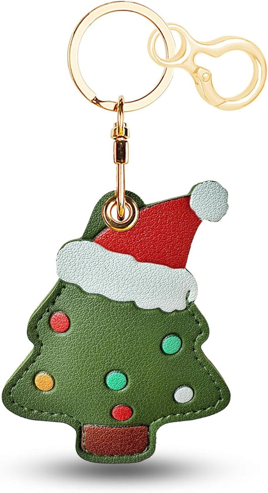 Leather Keychain for Airtag, Cute Protective Keychain Holder Compatible with Apple Air Tag,GPS Item Tracker Case Cover for Keys,Bags,Pets,Luggage(Tree)