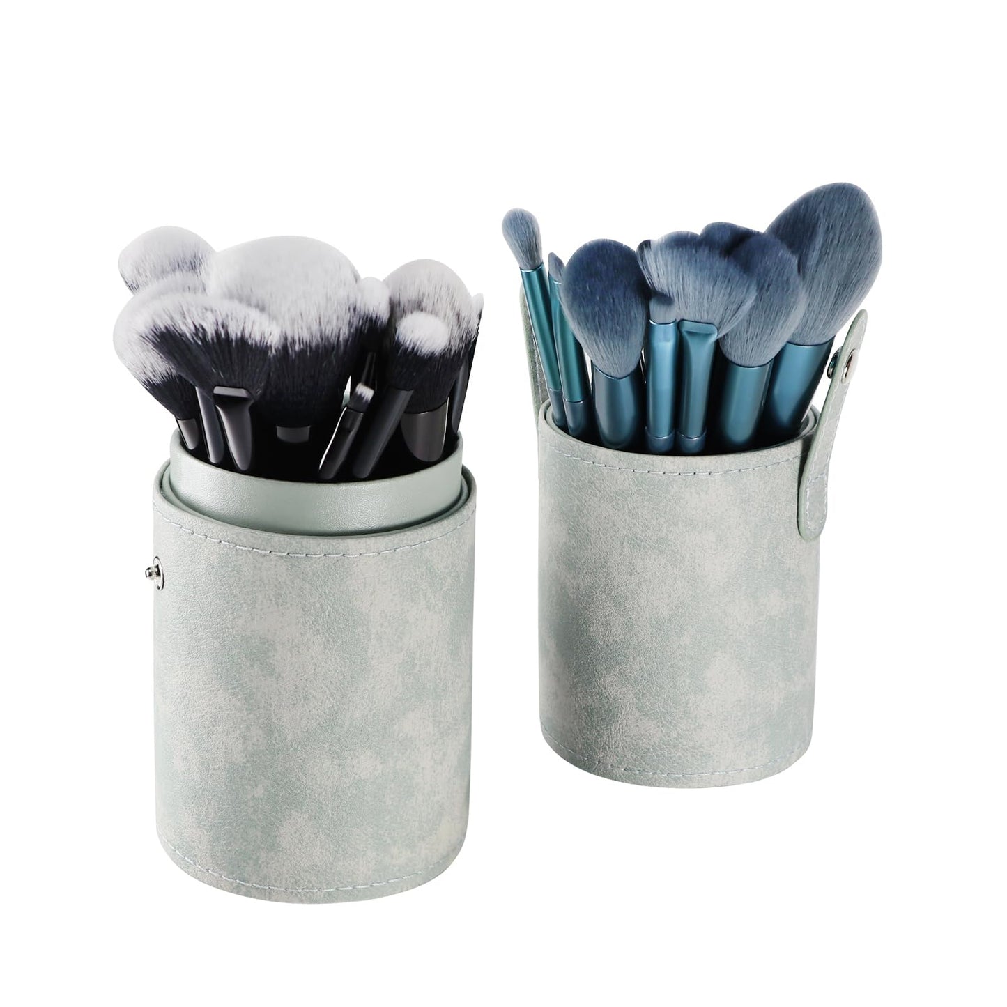 Kososuru Portable Makeup Brush Case,Pu Leather Makeup Brush Holder with Button,Travel Cup Storage Dustproof Makeup Cosmetic Bags for Women (Cyan)