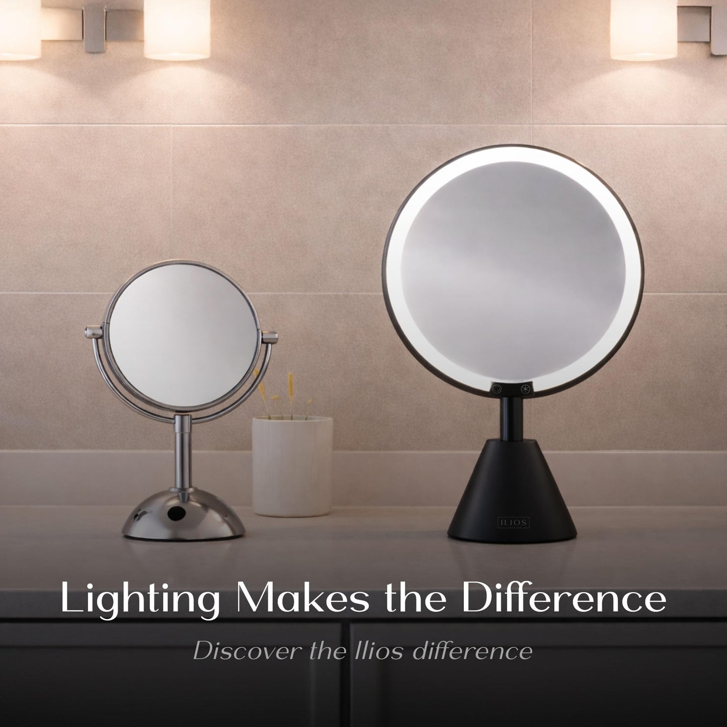 Ilios Lighting 9" Lighted Makeup Mirror with 5X Magnification – Rechargeable LED Vanity Mirror, Adjustable Lighting (3200K–6500K), 1000 Lux Brightness, Stepless Dimming (Black)