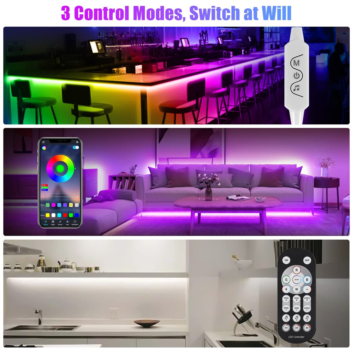 6Pcs Under Cabinet Lights Kit,Music Sync Color Changing LED Lights with RF Remote and APP,Dimmable Flexible Cabinet Lights,5V USB Under Cabinet LED Lighting for Counter Shelf Bookcase TV Back-6x1.64ft