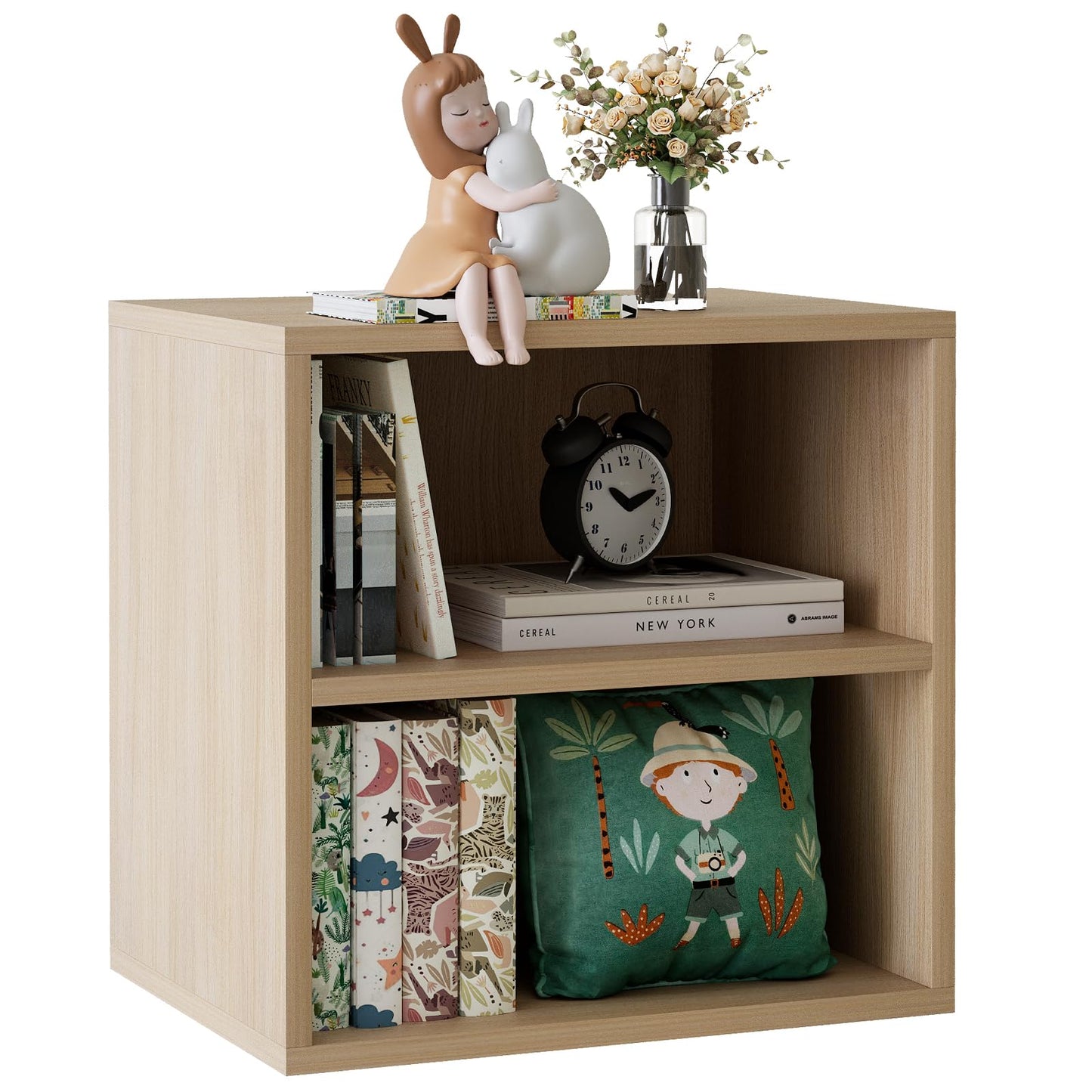 Garden 4 you Cube Storage Organizer Shelf, 2 Tiers Stackable Bookshelf, Wooden Display Bookcase with 2 Cube Storage, Small Storage Cabinet for Living Room Bedroom, Natural