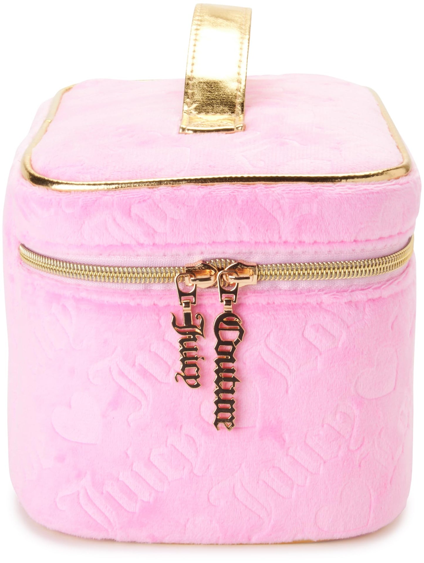 Juicy Couture Pink Makeup Bag Cosmetics Organizer Travel Essentials Train Case Velour Heart Logo