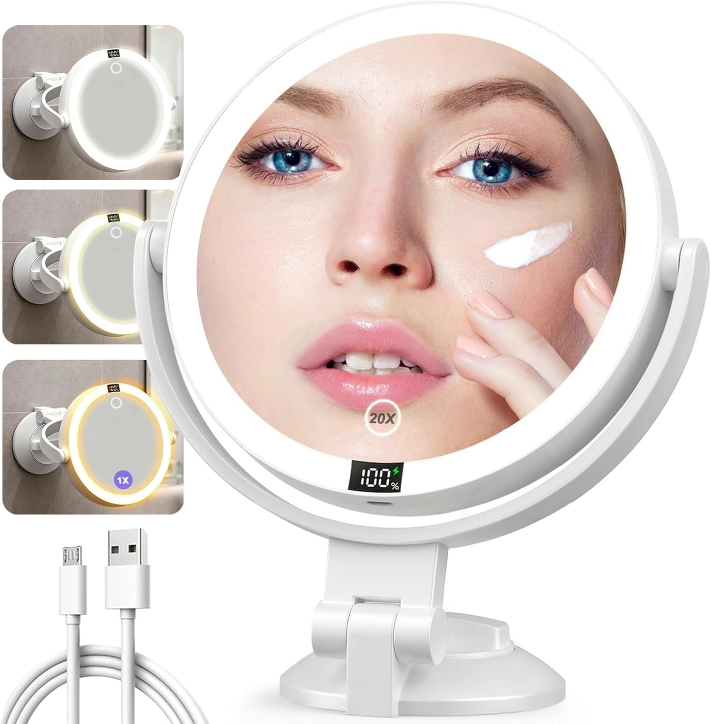 Makeup Mirror with Lights, 20X Wall Mounted Lighted Magnifying Mirror