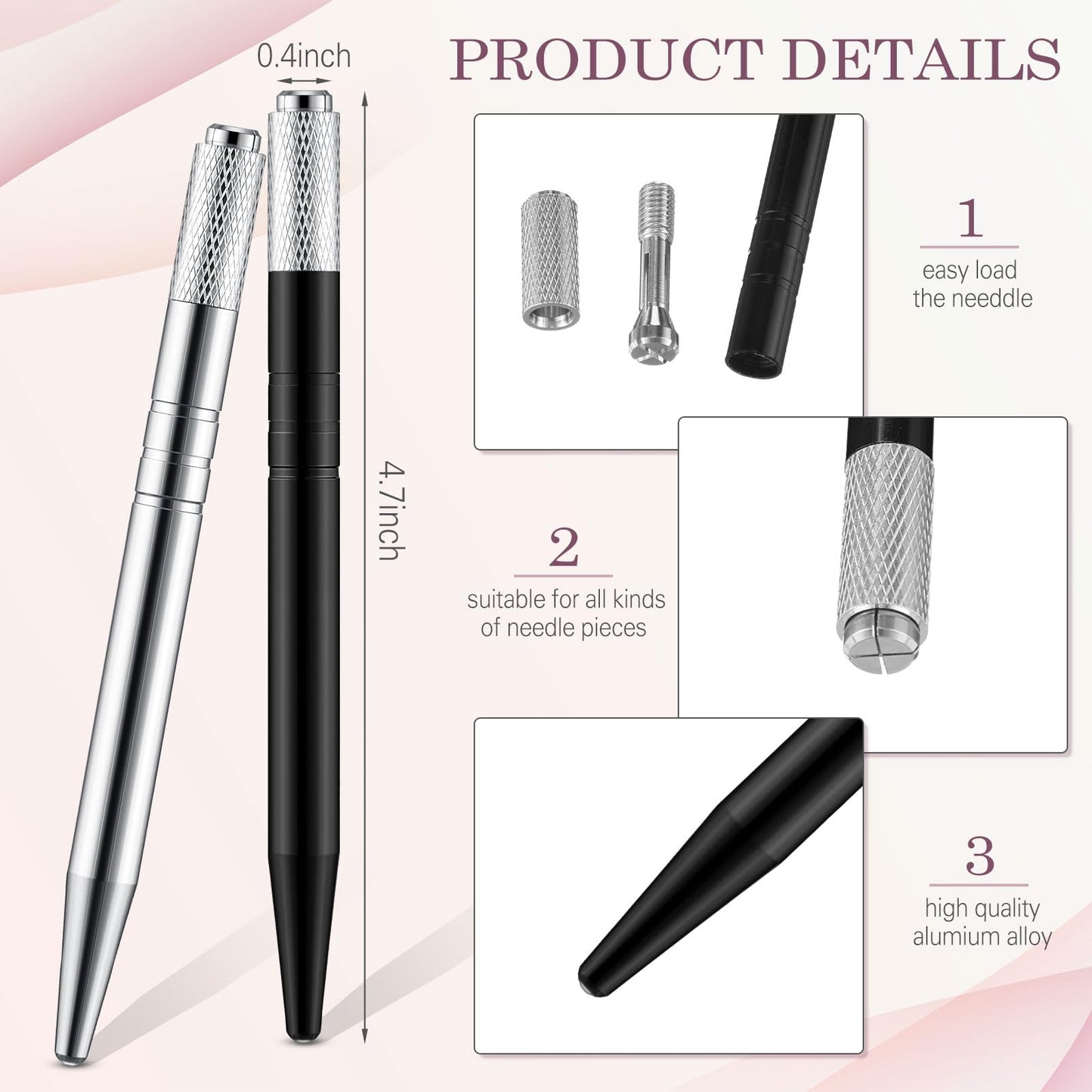 Gisafai 100 Pcs Microblading Pen Manual Eyebrow Pens Supplies Aluminum Microblade Pen Tool Holder Hand Tools for Makeup Supplies Salons (Silver,Black)