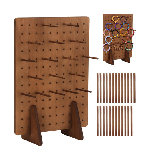Rectangle Pegboard Display Stand with 25 Pcs Dowel Rods, Pegboard Accessories Rack, Keychain Jewelry Display Stand for Vendors, Pegboard Stand for Jewelry, Craft Shows, Necklace Pin, Earrings (Brown)
