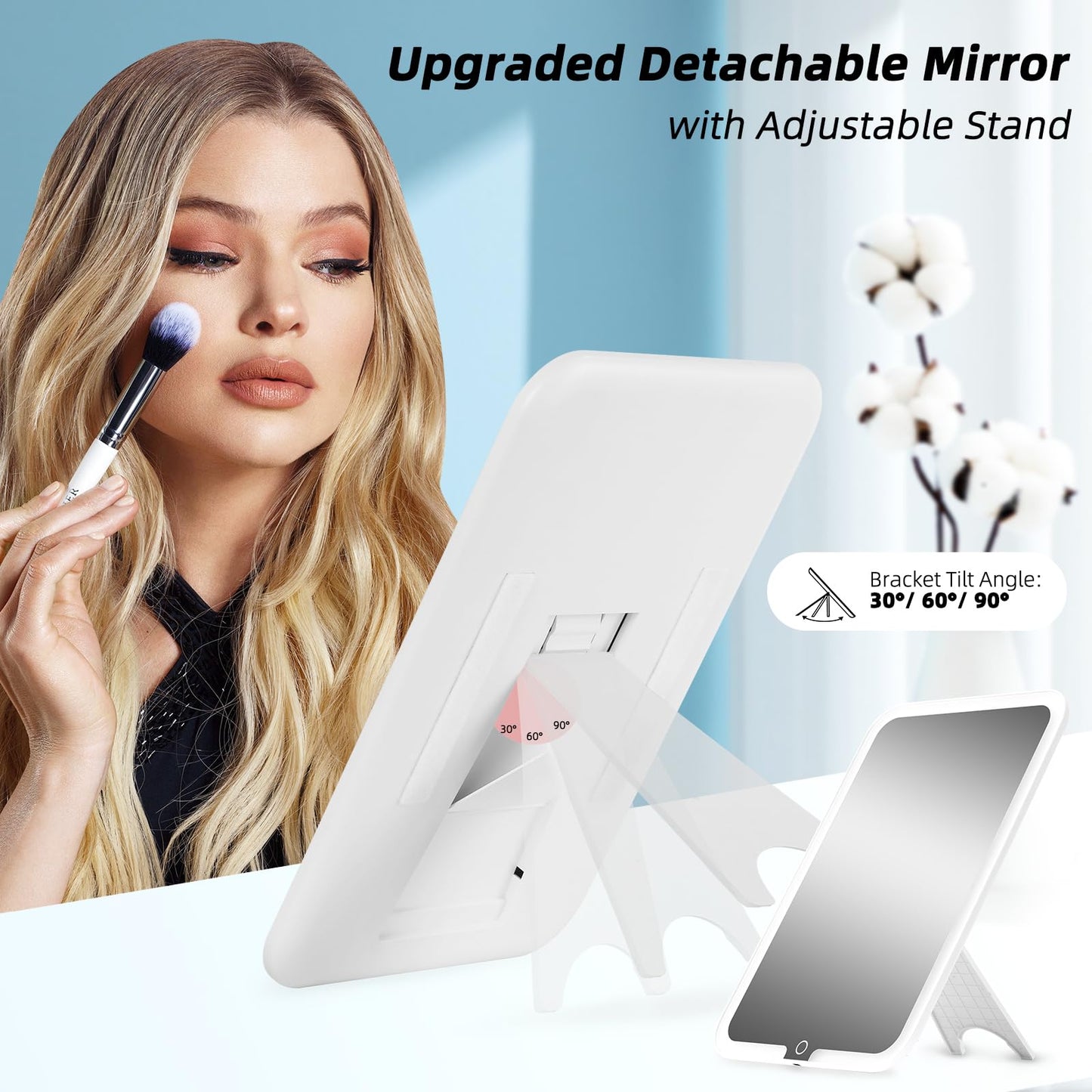 Suupvaor 15''X11'' Large Makeup Bag with Removable Lighted Mirror, Professional Travel Makeup Train Case PU Leather Cosmetic Make up Organizer with Adjustable Dividers & Brush Storage Board