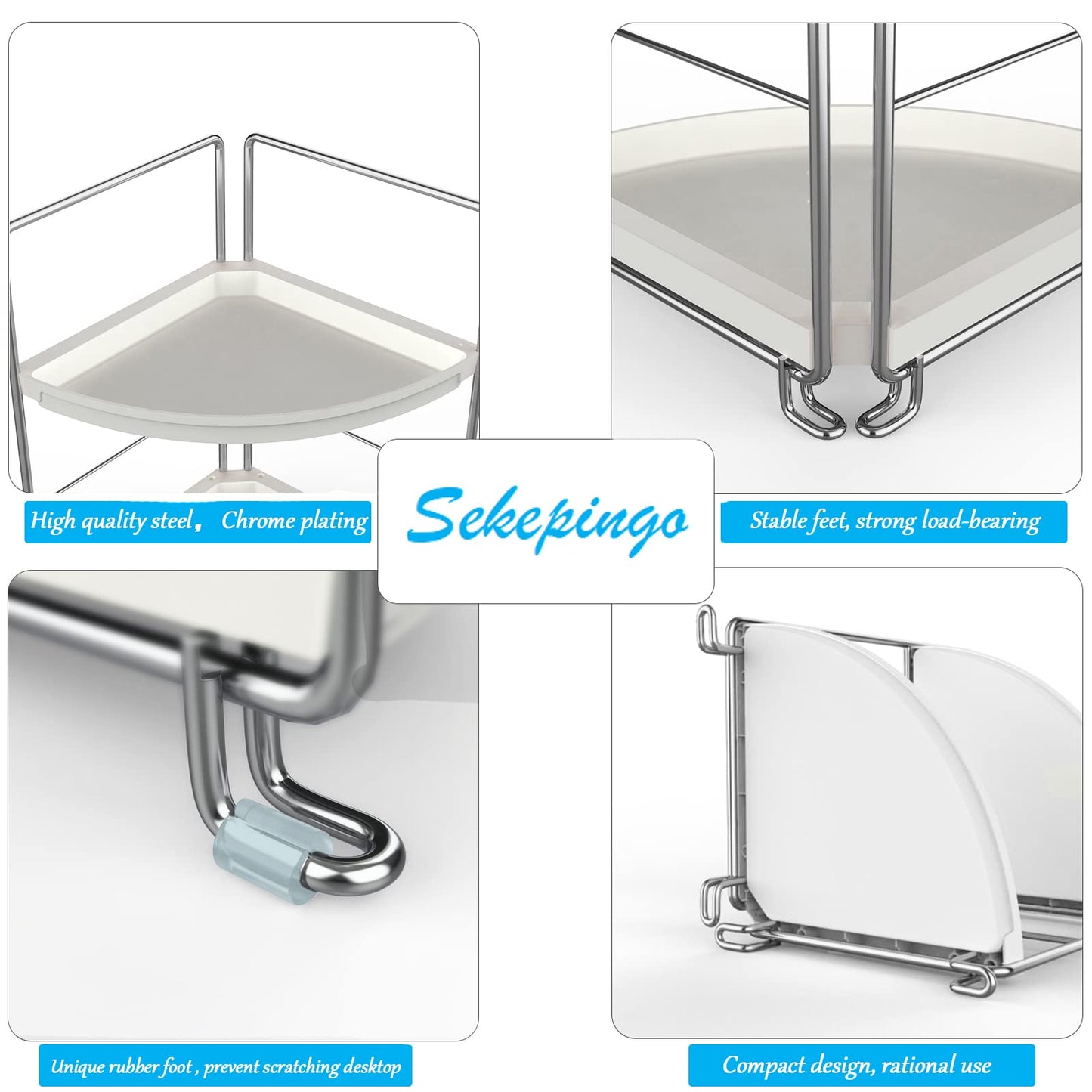 Sekepingo 2-Tier Corner Bathroom Sink Countertop Organizer-Vanity Tray Cosmetic & Makeup Storage-Kitchen Spice Rack Standing Shelf,Perfect Storage Shelf for Bathroom,Bedroom,Kitchen,Vanity,Silver