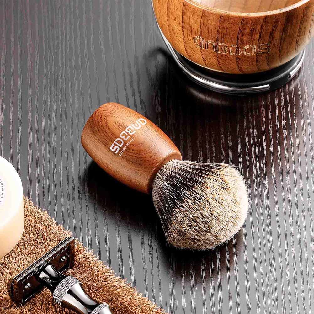Anbbas Pure Badger Hair Shaving Brush Wood Handle and Large Soap Bowl with Stainless Steel Shaving Stand 3in1 Kit for Men