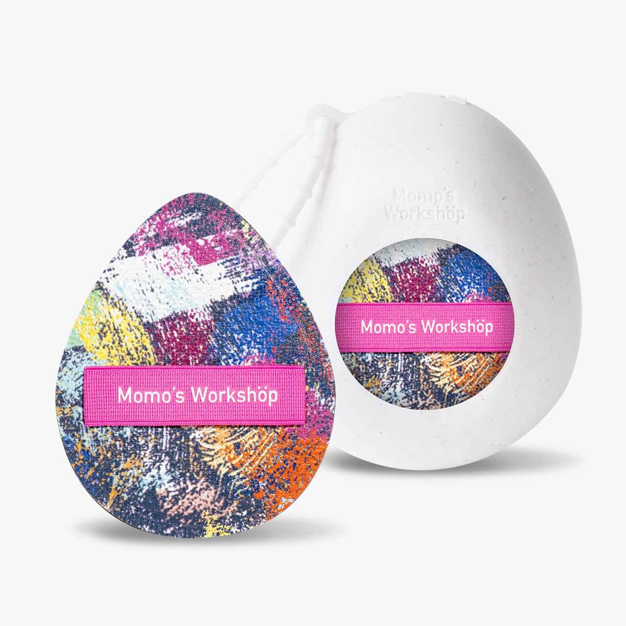 Momo's Workshop Graffiti Denim Egg Makeup Sponge 2-Pack,Ultra Firm Bounce Rubycell Sponge for Liquid-Full Coverage Foundation,for Dry/Combination Skin,Travel Friendly,2pcs &Storage Case
