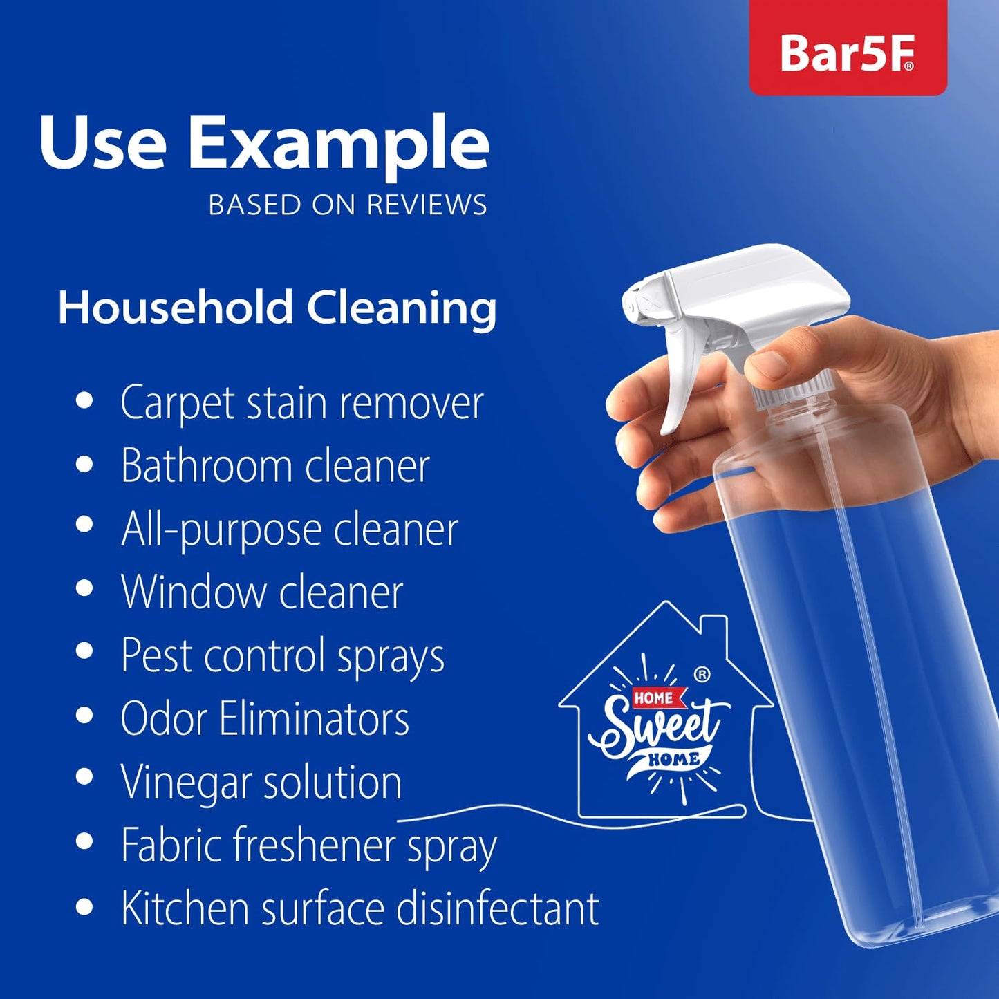 Bar5F Plastic Spray Bottles with Mixor Trigger, 32 oz | Professional, Leak Proof, Empty, Adjustable Fine to Powerful Sprayer, Refillable | Water Plants, Cleaning Solutions | Crystal Clear | Pack of 2