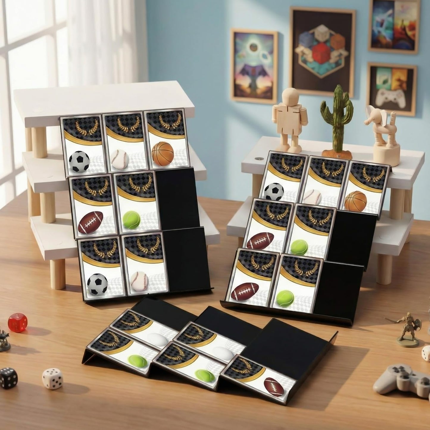Yalikop 8 Pcs 3 Tier Trading Card Risers for Display Case Acrylic Modular Display Risers for Cardshow Vendor Sport Card Board Game(3 Tier Solid)