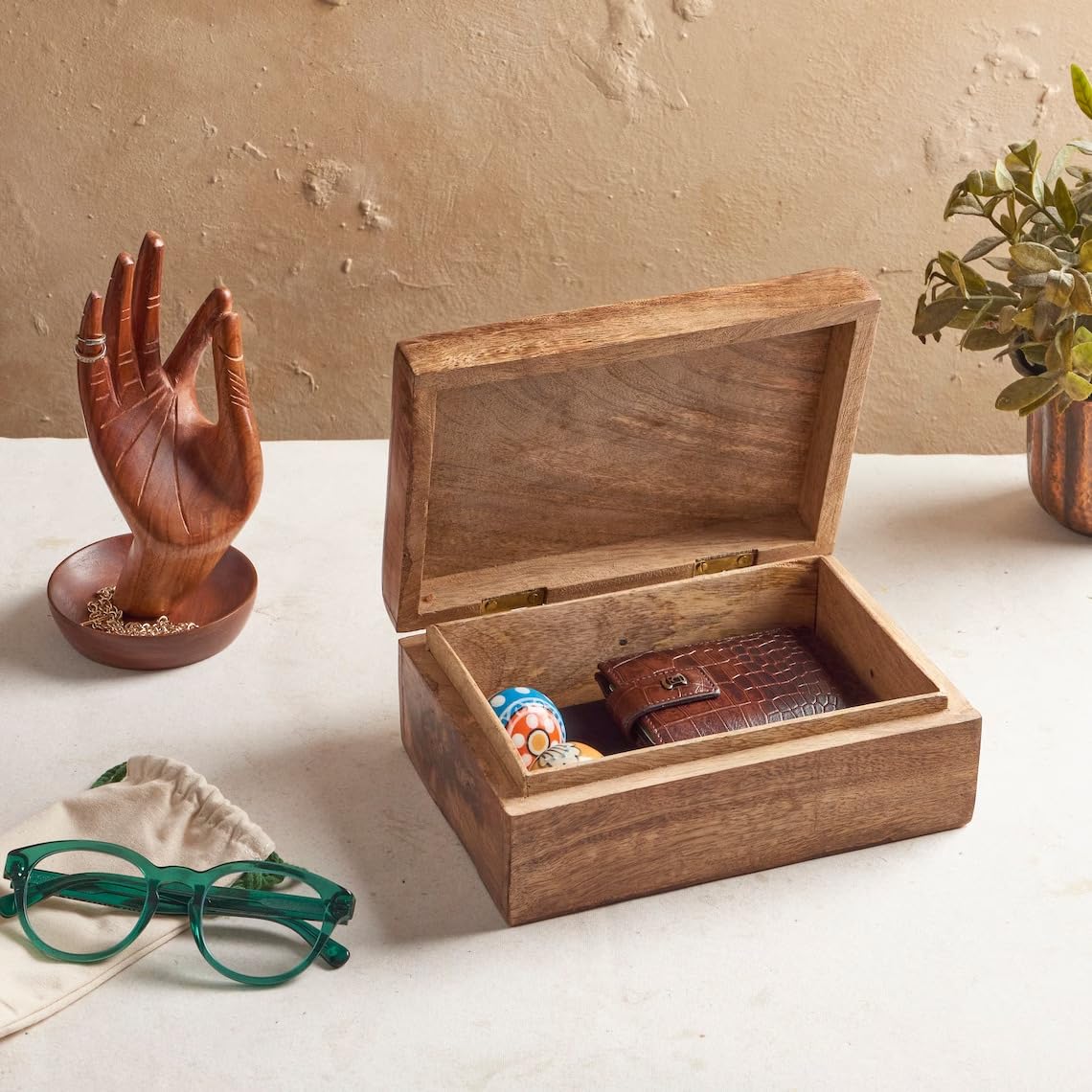 S.B.ARTS Premium Wooden Mini Jewellery Box World Map Design-Trinket Box for Ladies-Jewellery Storage Case-Antique Look-Traditionally Handcrafted Keepsake Box Jewellery Organiser Golden Brown