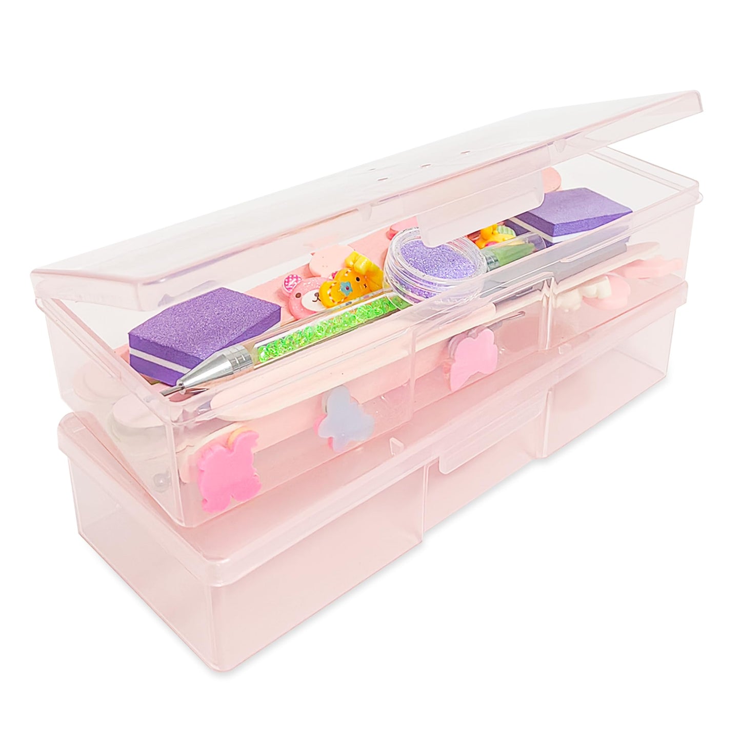 Plastic Implements Nail Tech Box, Hozziii Pink Manicure Tool Box Nail Supply Storage Organizer Personal Box for Manicure Pedicure Kit (6pcs in pink)