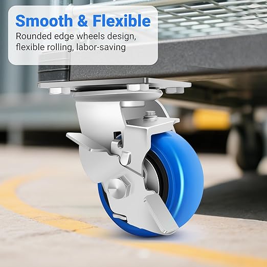 W B D WEIBIDA 4 Inch Heavy Duty Casters Set of 4, Smooth Rolling Caster Design for Cart Wheels, 2500 LBS Industrial Grade Castors with Upgraded Thickened Bracket, Durable Castors (2 Brake & 2 Rigid)