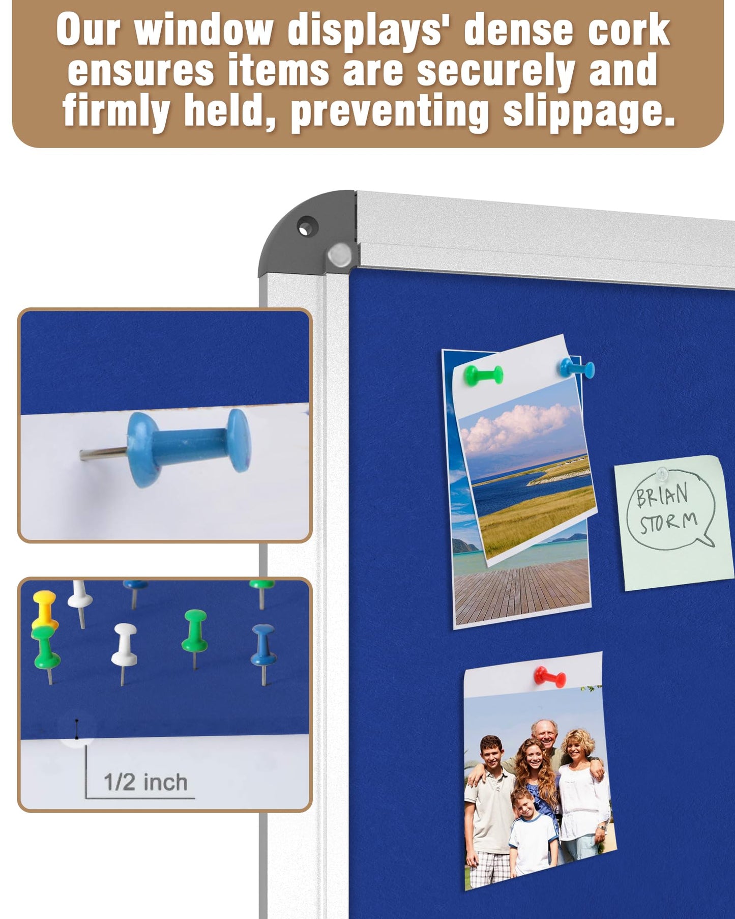 Mifuro 26"x20" Enclosed Bulletin Board, Lockable Weather-Resistant Aluminum Cork Noticeboard for School & Office, Silver Frame w/Blue Flet
