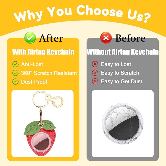 Leather Keychain for Airtag, Cute Protective Keychain Holder Compatible with Apple Air Tag,GPS Item Tracker Case Cover for Keys,Bags,Pets,Luggage(Strawberry)