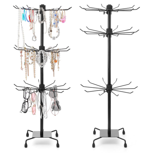 Kifmurase 2PCS Rotating Display Stand Metal Spinner Display Rack with Hooks Adjustable Height Holders for Earrings Necklace Key Rings, 3 Tiers Retail Vendor Jewelry Display Rack(Black)