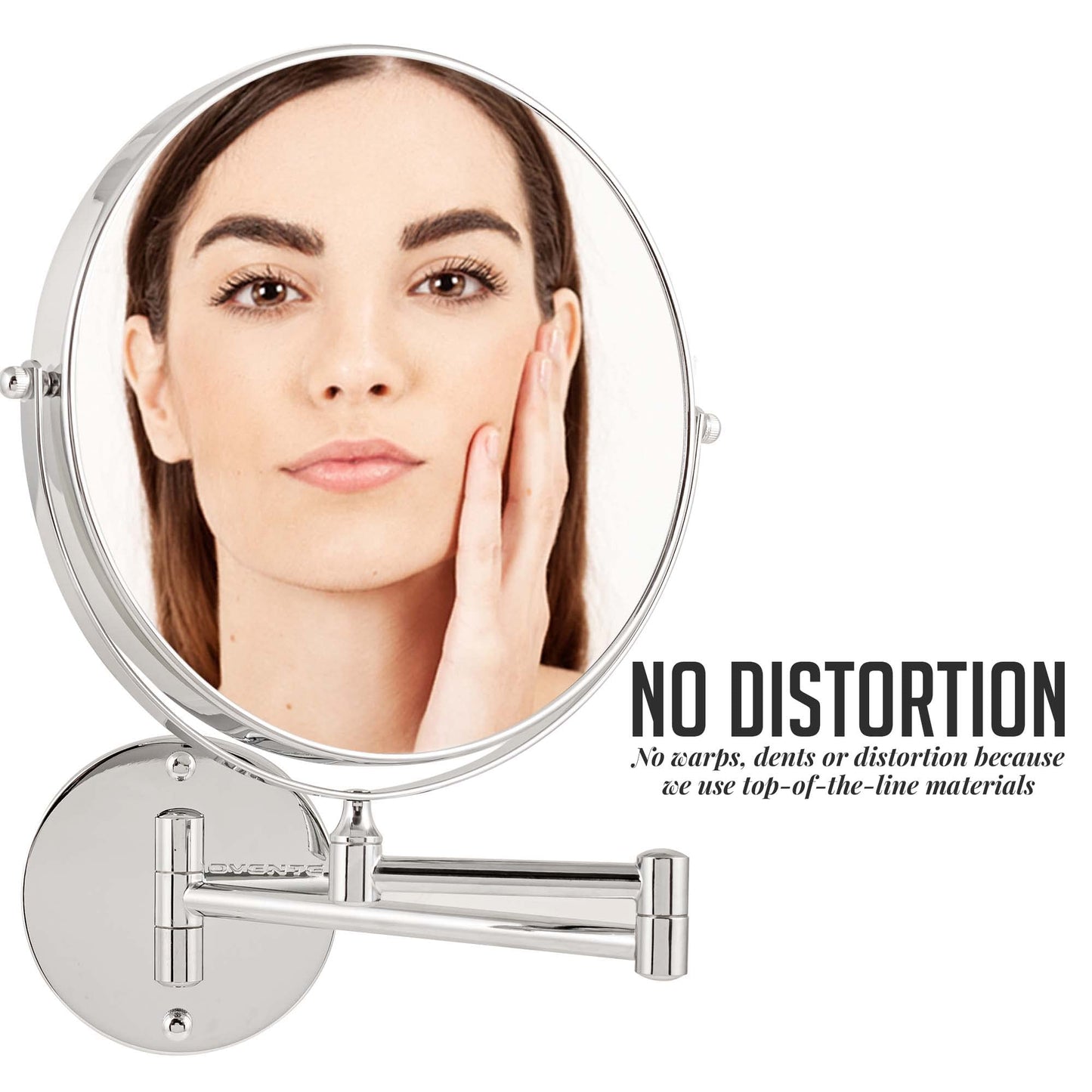 OVENTE 9" Wall Mounted Makeup Mirror with 1X/7X Magnification, Double Sided Magnifying Round Bathroom Vanity Mirror, 360° Swivel Design, Extendable and Folding Arm, Polished Chrome MNLFW90CH1X7X