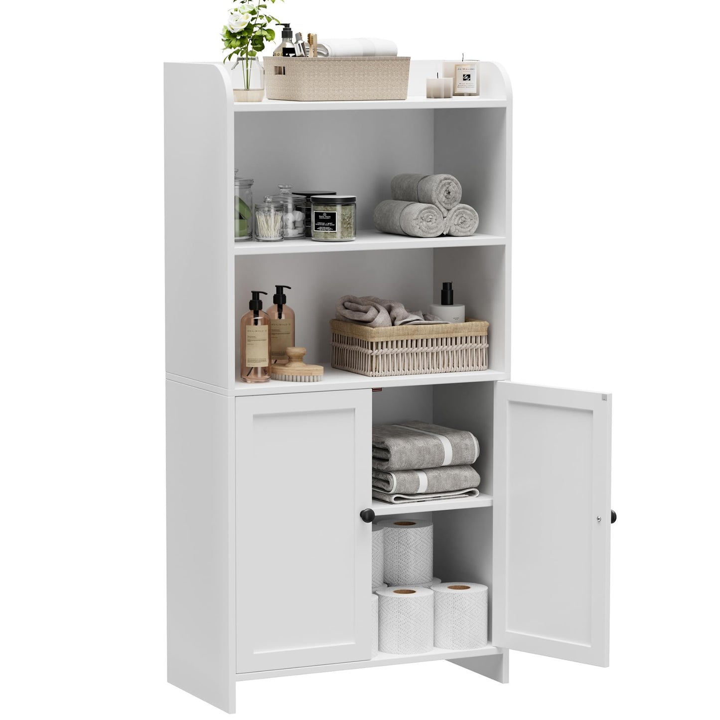Homhedy Small Bathroom Storage Cabinet, Freestanding Toilet Paper Storage with 2 Doors and Shelves, Bathroom Organizers and Storage for Small Spaces, Laundry Room, 9.8" D x 19.7" W x 39.9" H, White