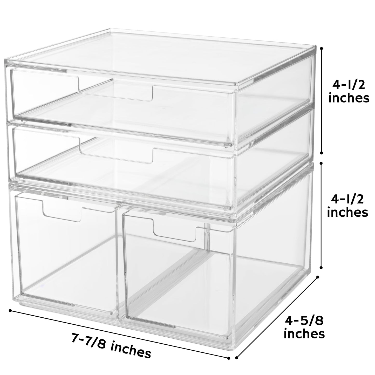 STORi Stackable Desk Organizer Drawers, Clear Pen Pencil Makeup Brush Holder for Desktops and Vanities, 4 Multi-size Drawers (Made in USA)