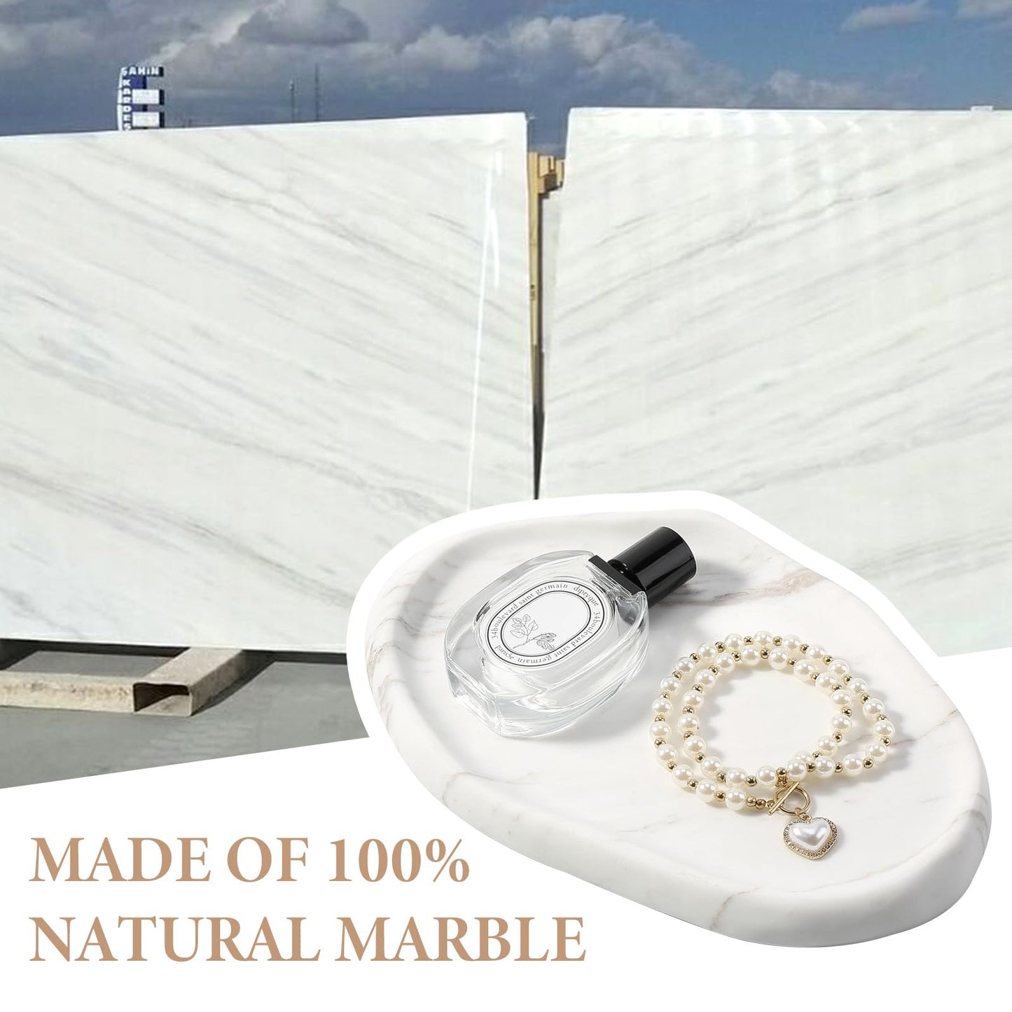Koville Luxurious Natural White Marble Vanity Tray, Cloud Shape Serving Stone Key Tray for Home Decor, 10" x 7" Marble Storage Trays for Bathroom, Stone Plate Holder for Perfume, Candle and Jewelry
