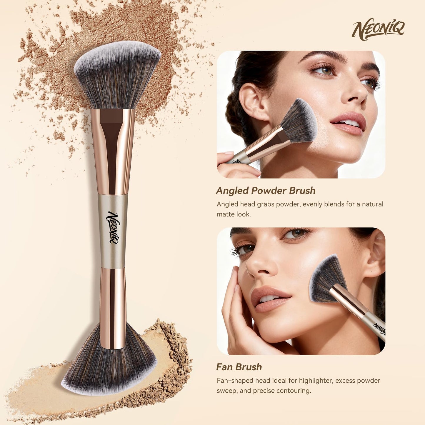 NEONIQ 10 PCS Travel Makeup Brush Set With Bag, Makeup Brushes, Double-End Multi-functional Brushes for Foundation Powder Blush Eyeliner Eyeshadows, Professional Face Brush Set（Champagne Gold）