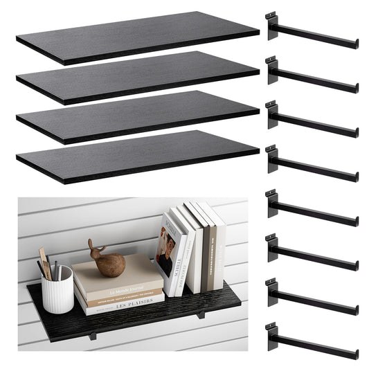 WETOECOTEC Wood Slatwall Shelves, Slat Wall Shelf Slatwall Acccessory for Garage, Home Improvement, Retail Display (4, 24''x12'')