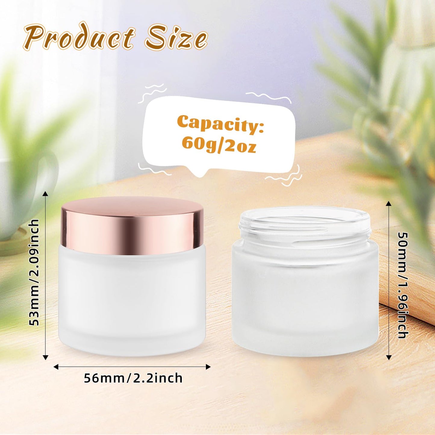 12 Pcs 60g/2oz Glass Cosmetic Jars Refillable Cream Bottle Containers Empty Sample Vials Jar with Rose Gold Lid for Eye Cream Lotion Ointments Lip Balm Scrub - Frosted