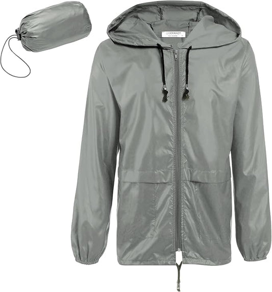 COOFANDY Mens Packable Rain Jacket Lightweight Waterproof Raincoat with Hood Outdoor Rain Gear Travel Hiking Cycling
