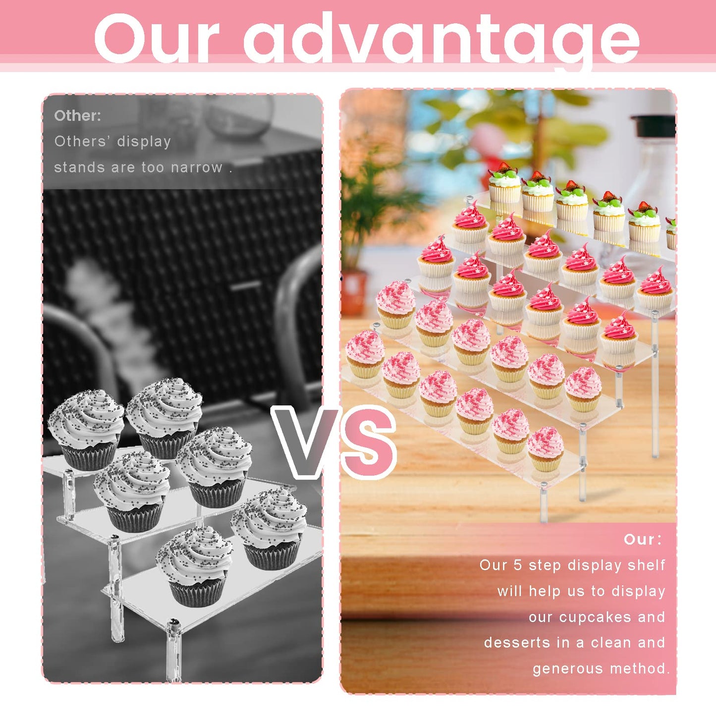 ULENDIS 2 Pack 5 Tier Acrylic Display Risers Stand Shelf, Acrylic Dessert Stands for Display for Collectibles Cupcakes Perfumes Jewel, Tabletop Perfume Cupcake Stand for Decorating & Organizing…