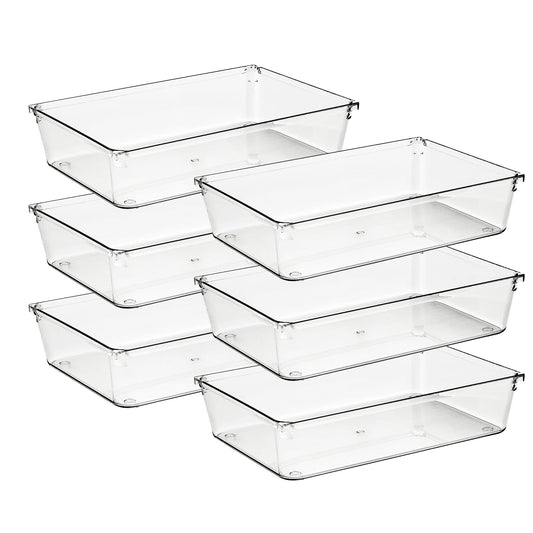 Ravinte 6 Pack Drawer Organizer - 6" X 9" Plastic Storage Bins, Acrylic Organizers with Non-Slip Pads Clear Desk Storage Tray for Makeup, Jewelries, Kitchen Utensils, Bathroom and Office