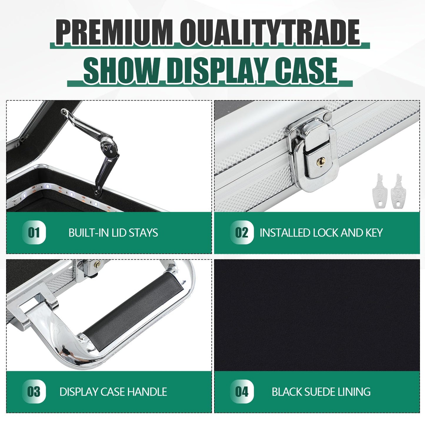 Memorywuu 34"x22" LED Trade Show Display Case Table Top Portable Aluminum Sports Card Display Case Frame with Clear Acrylic Showcase with Locks for Jewelry Craft Collector Shows