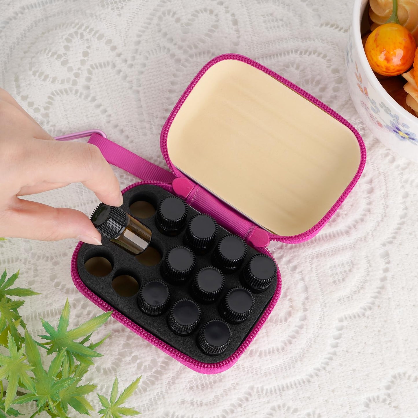 Biiange 2Pcs Mini Essential Oil Bottle Case with 30 Empty 2ml Vials, Travel Storage Organizer Box for Essential Oils, Compact Aromatherapy Holder for Home, Travel & Outdoor Use (15 Slots, Rose Red)