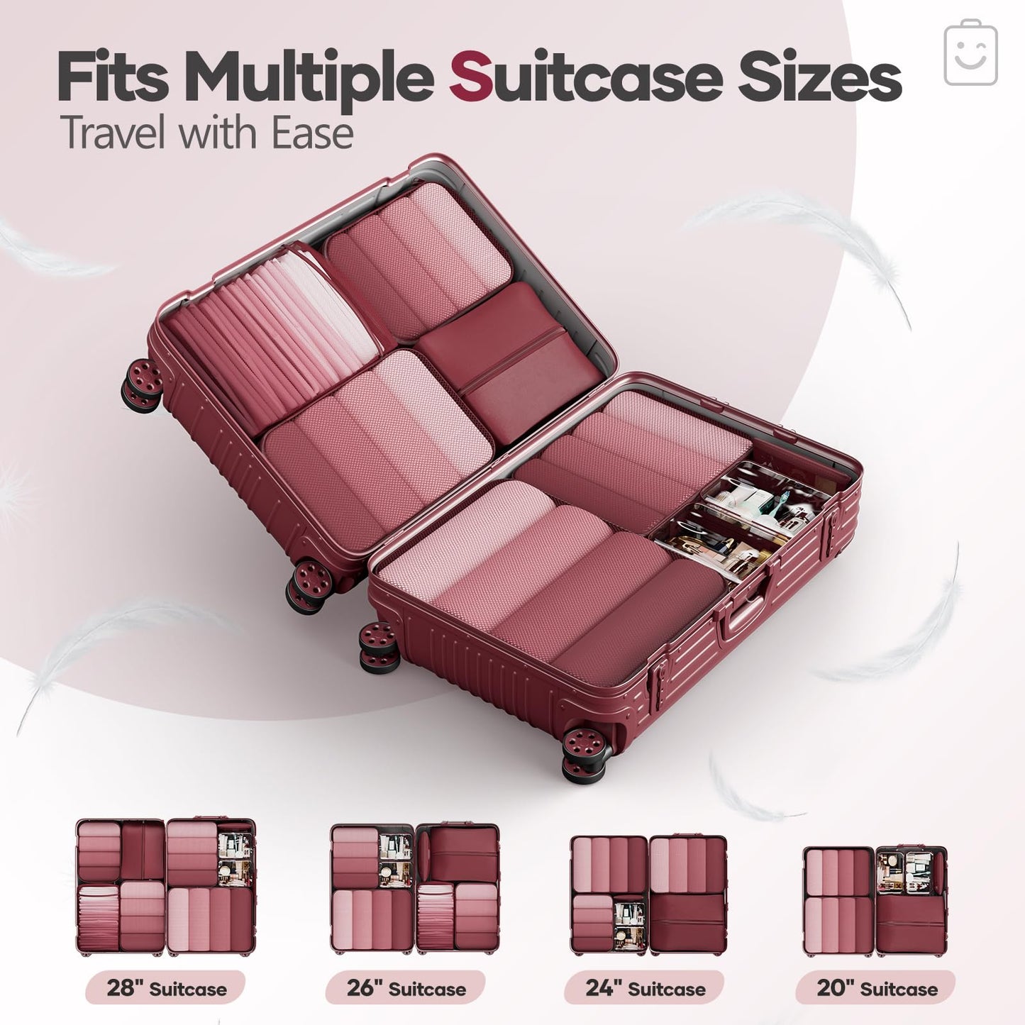 Veken 9/11 Set Compression Packing Cubes for Travel Essentials,Compressible Expandable Large Luggage Suitcase Organizer Bags for Clothing,Space Saver Bags with Over 1000 pcs of Mesh Holes(Wine Red)