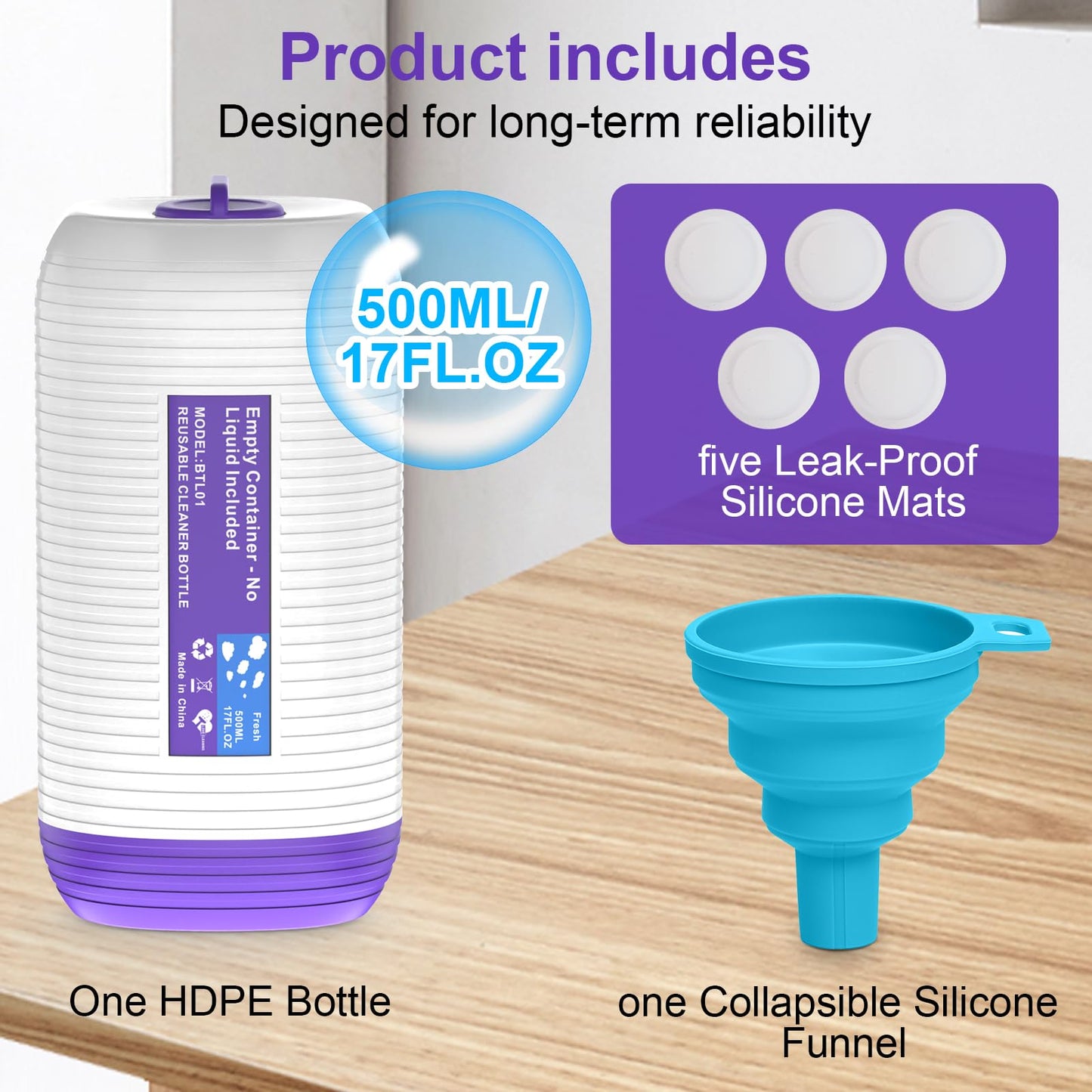 COOMYXIN Refillable Bottle for Swiffer® Power Mop™, 500ML / 17 FL.OZ Reusable Solution Container, with 6 Leak-Proof Seal & 1 Funnel,Simple Installation, Works with Any Cleaner