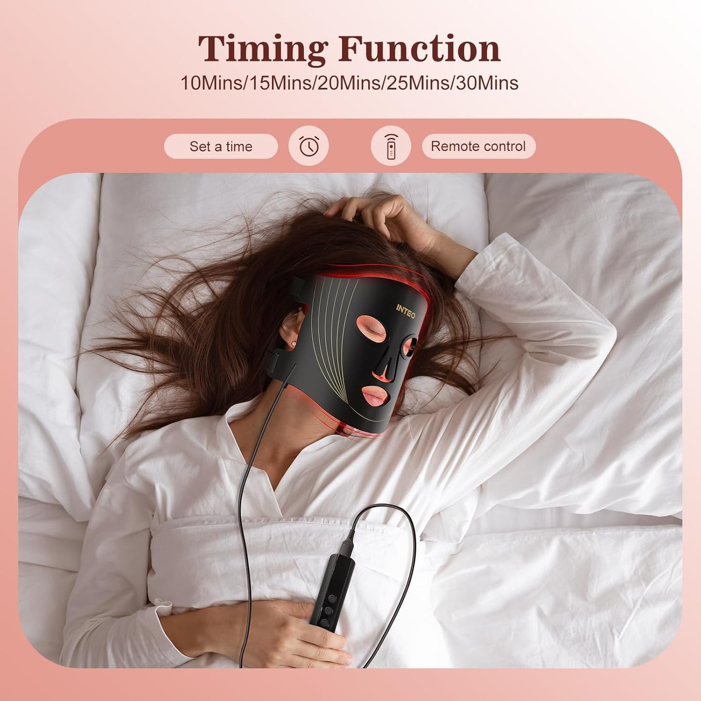 INTEO Red Light Therapy for Face, 3 Modes Portable Red Light Therapy Mask (NIR 850nm&Red 620nm, Yellow, Blue) with Timing Function, 2000mAh Rechargeable Red Light Mask Skin Care for Home Travel Yoga