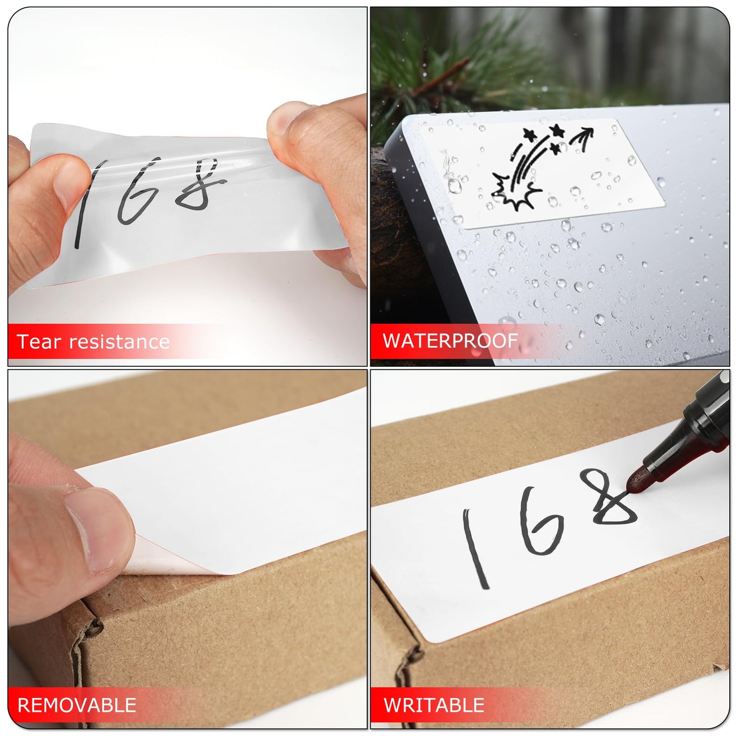 Meitaat White Rectangle Stickers 4 x 2 Inch Color Coding Labels Vinyl Roll Self-Adhesive Waterproof Removable 500 PCS