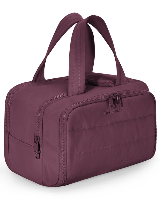 BAGSMART Travel Toiletry Bag, Crush Toiletry Bag for Women, Wide-open Puffy Toiletry Bags for Traveling, Large Travel Cosmetic Makeup Bag Organizer for Accessories,Toiletrie (Cherry Red)