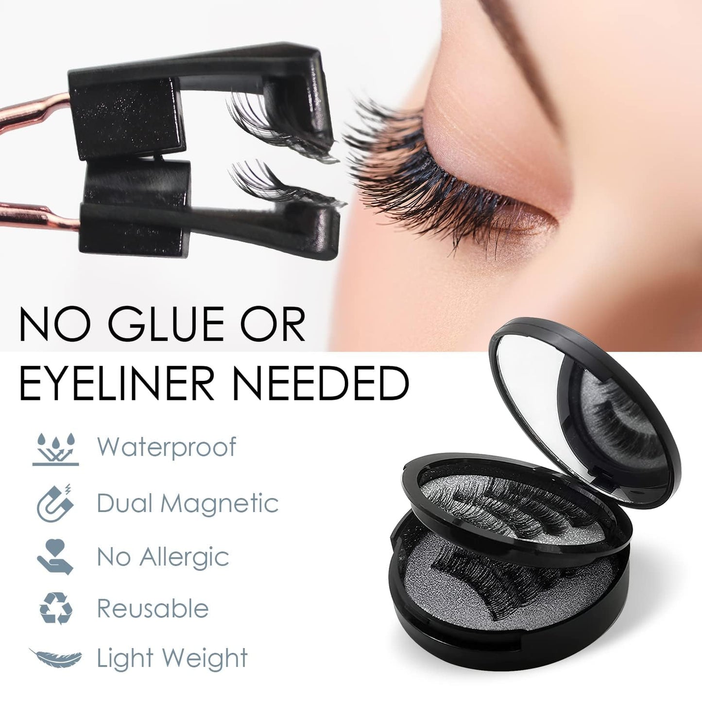 Magnetic Eyelashes, Light Weight Natural Look False Eyelashes with Applicator and Eyelash Comb, Reusable & No Glue Needed