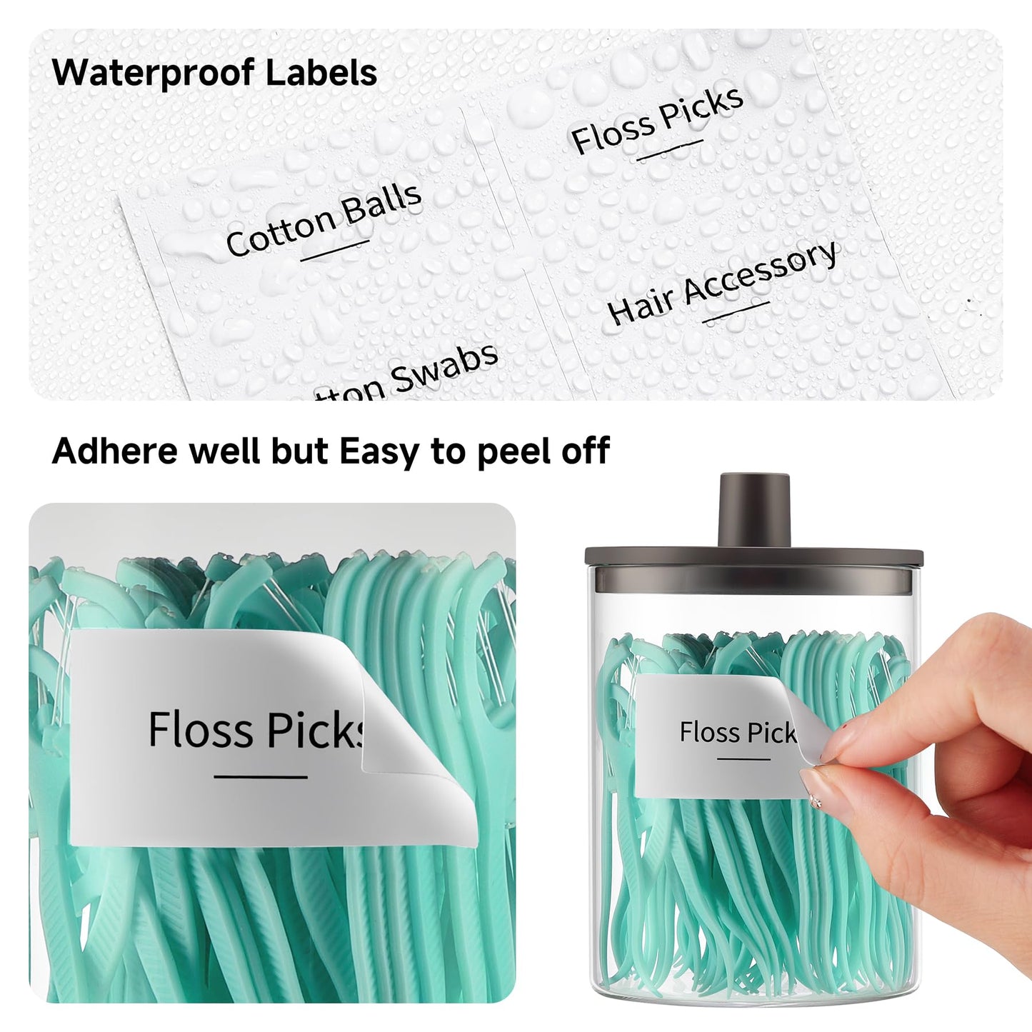 3 Pack Glass Qtip Holder Dispenser- 10 oz Clear Canister Apothecary Jar, Bathroom Vanity Storage Organizer Set for Cotton Swabs, Pads, Floss Picks, Small Containers for Makeup Storage (Brown)